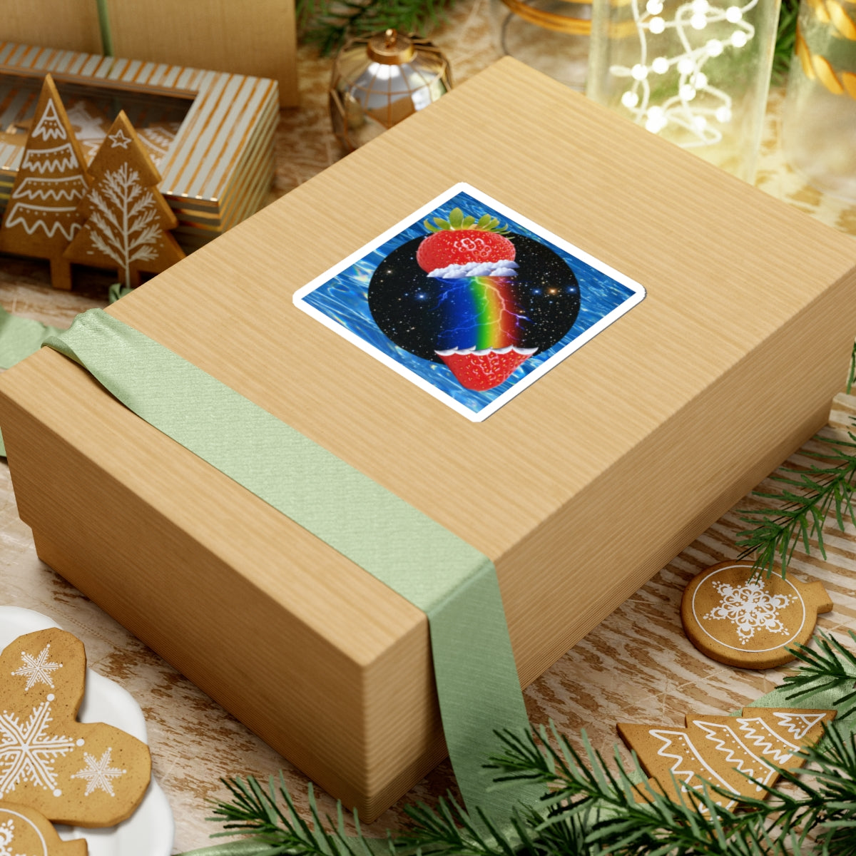 Psychedelic Strawberry Rainbow Sticker — Kiss-Cut Vinyl Laptop Decal