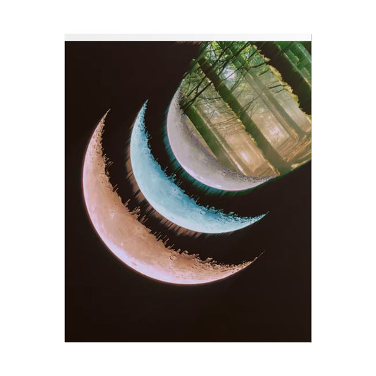 Moon Phases Forest Poster — Celestial Crescent Wall Art