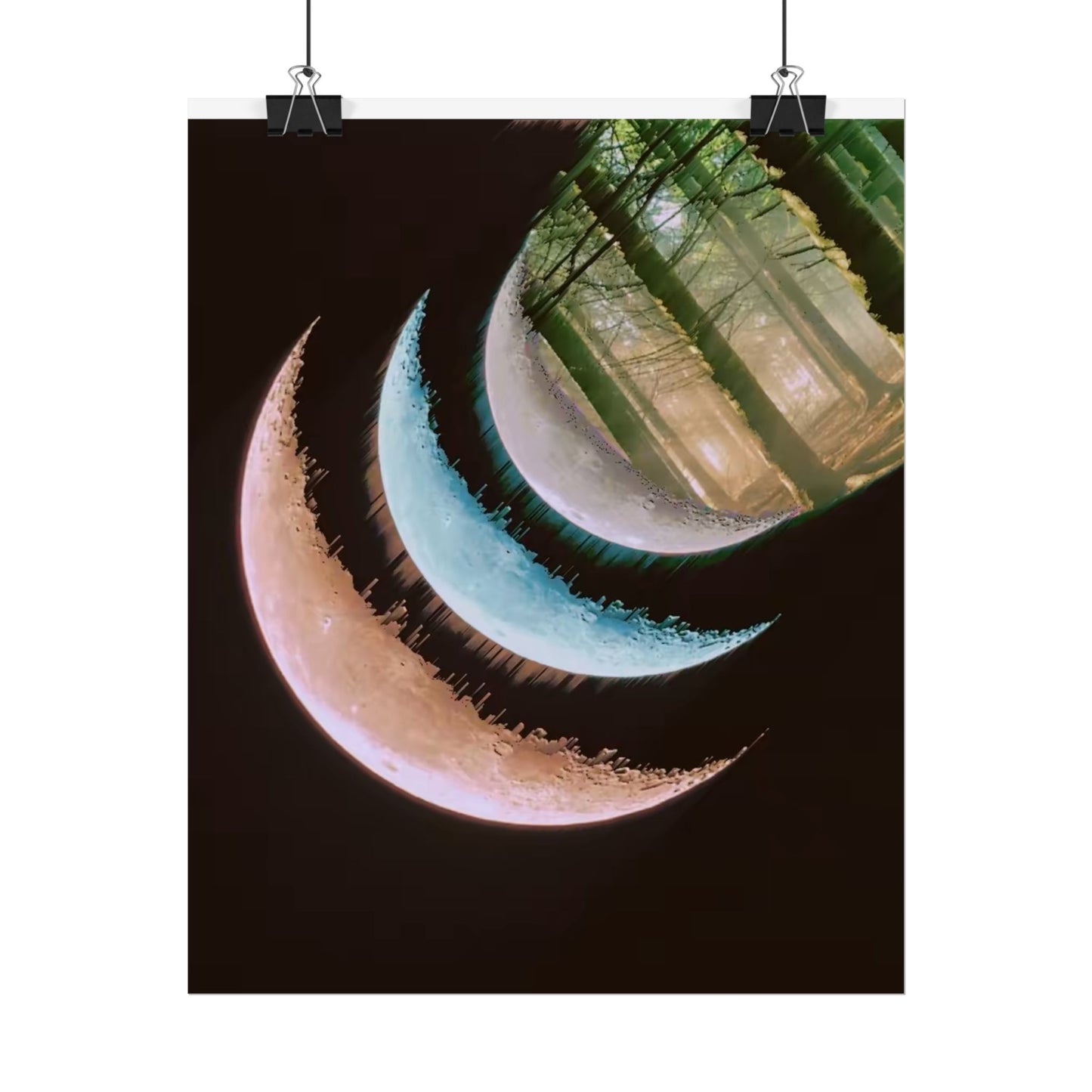 Moon Phases Forest Poster — Celestial Crescent Wall Art