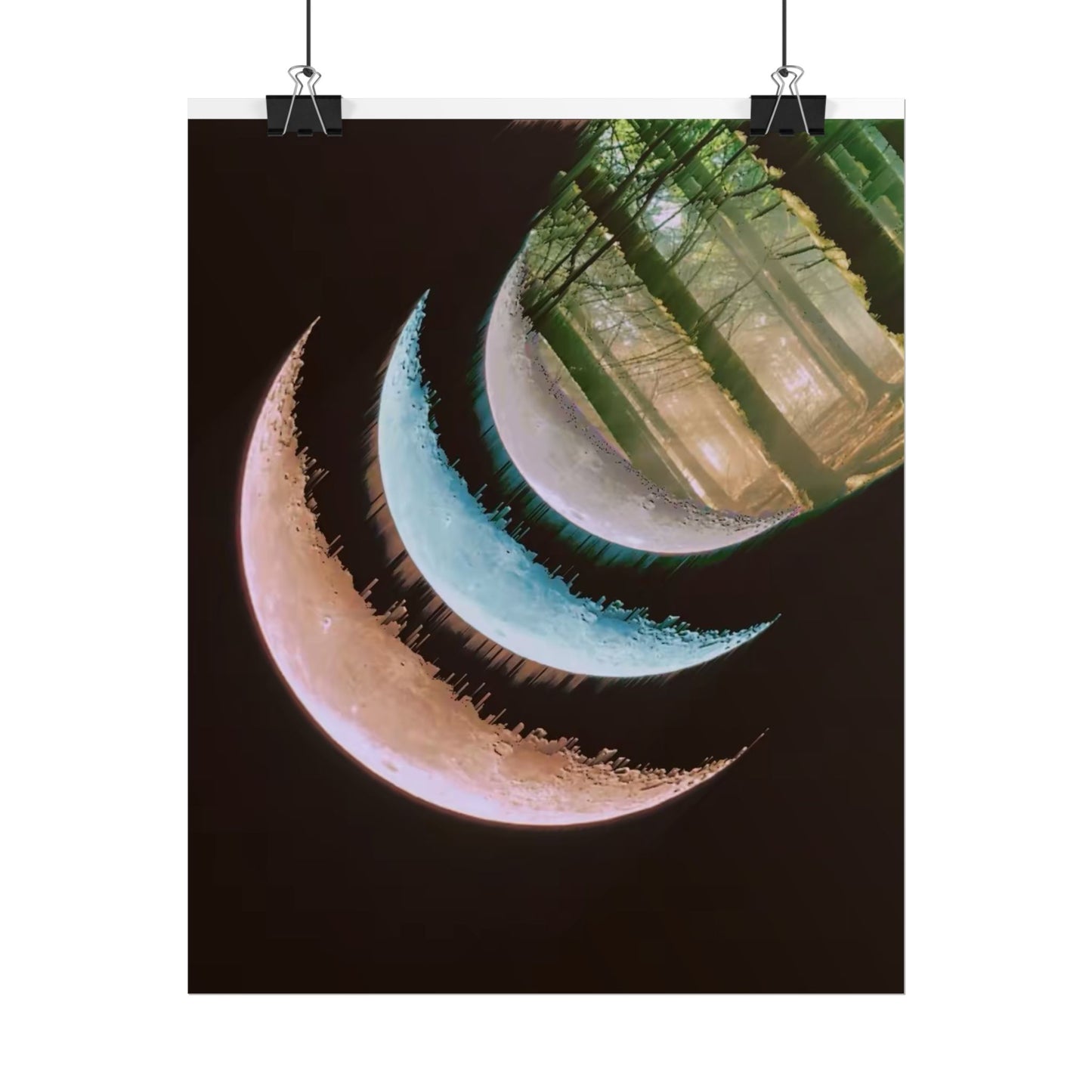 Moon Phases Forest Poster — Celestial Crescent Wall Art